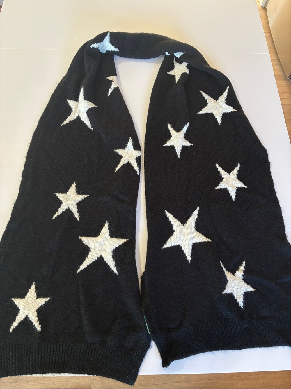 United Colors Of Benetton Black Star Intarsia Knit Scarf Y2K Grunge
